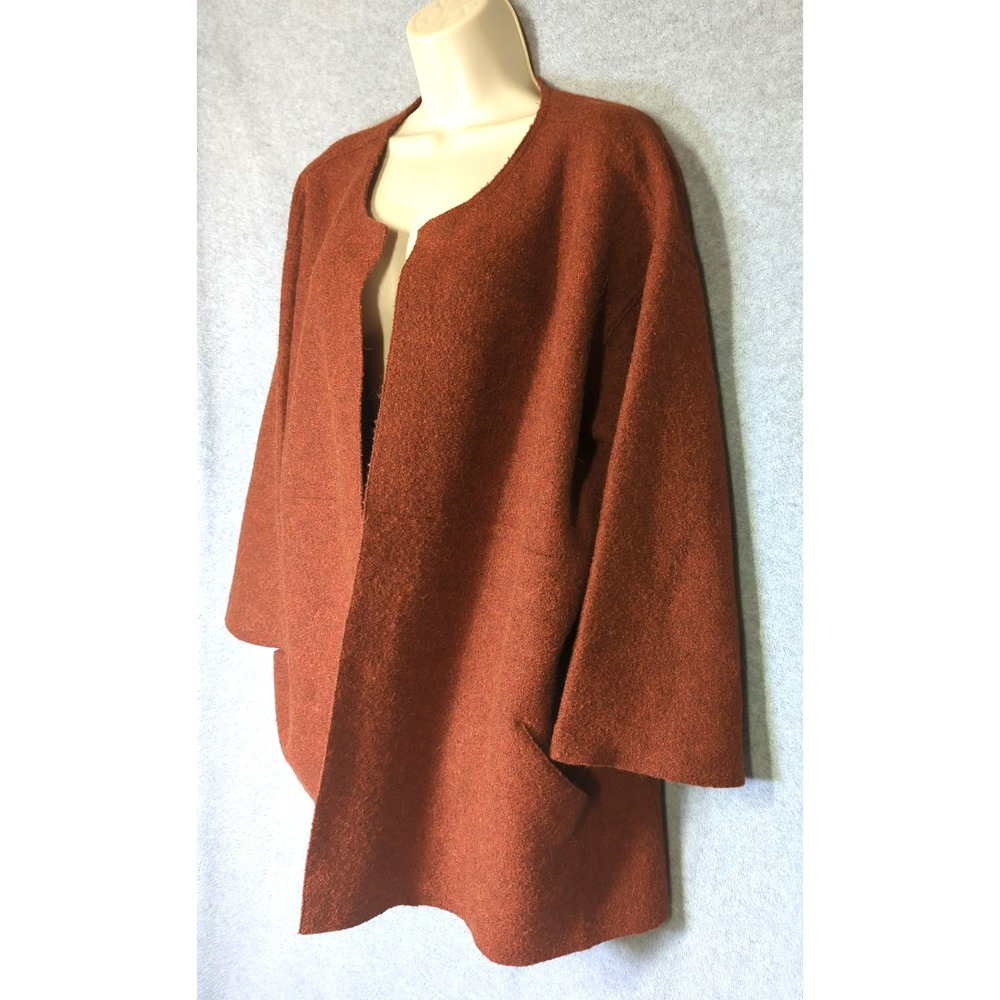 Eileen Fisher Felted Alpaca Wool Jacket 1X Cayenne Orange Open Front Polished
